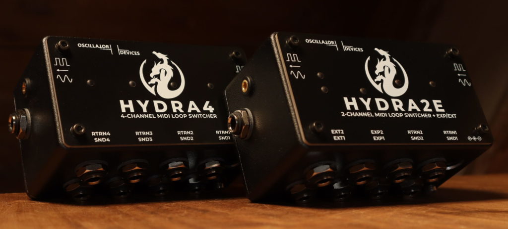 Oscillator Devices HYDRA4 and HYDRA2E MIDI loop switcher